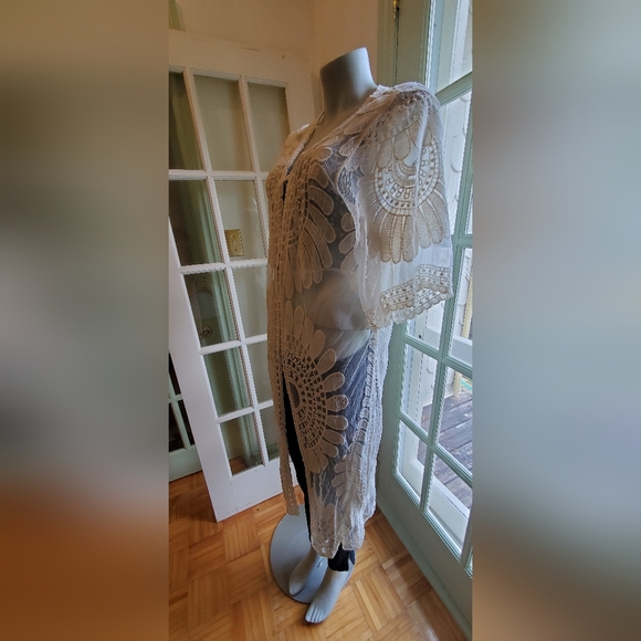 Rebellion Again Long Flower Boho Sheer Shawl Cover Up - Picture 5 of 6